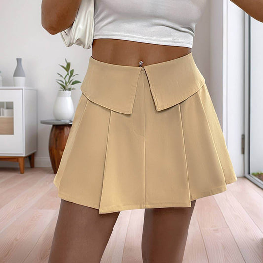 Fake lapel zip pleated high-waisted culottes - 7 Semicolon Couture