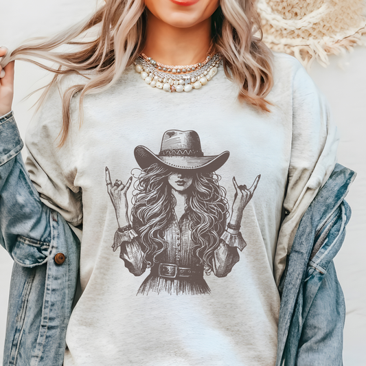 Vintage Western Cowgirl-Graphic Tee-Heather White