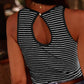 Striped Print Ribbed Knit Sleeveless Top - 7 Semicolon Couture