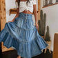 Bohemian Tiered Denim Skirt A-Line