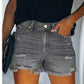 High-Waisted Ripped Stretch Denim Shorts for Summer - 7 Semicolon Couture