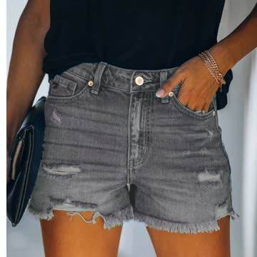 High-Waisted Ripped Stretch Denim Shorts for Summer - 7 Semicolon Couture