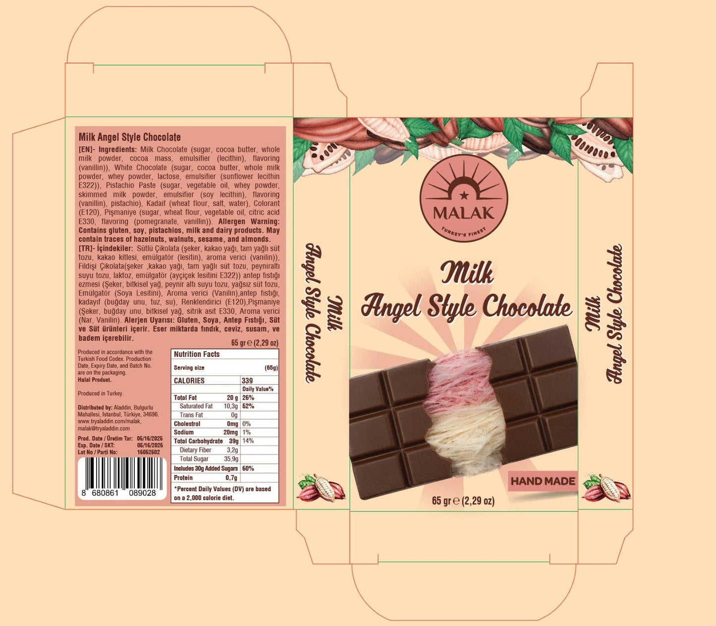 Malak Angel Hair Milk Chocolate with Pistachio & Cotton Candy - 65gr
