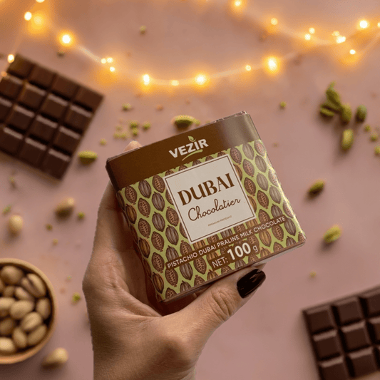 VEZIR-Pistachio Praline Dubai Chocolate Bar – 100 gram