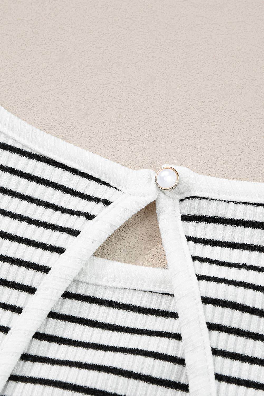 Striped Print Ribbed Knit Sleeveless Top - 7 Semicolon Couture
