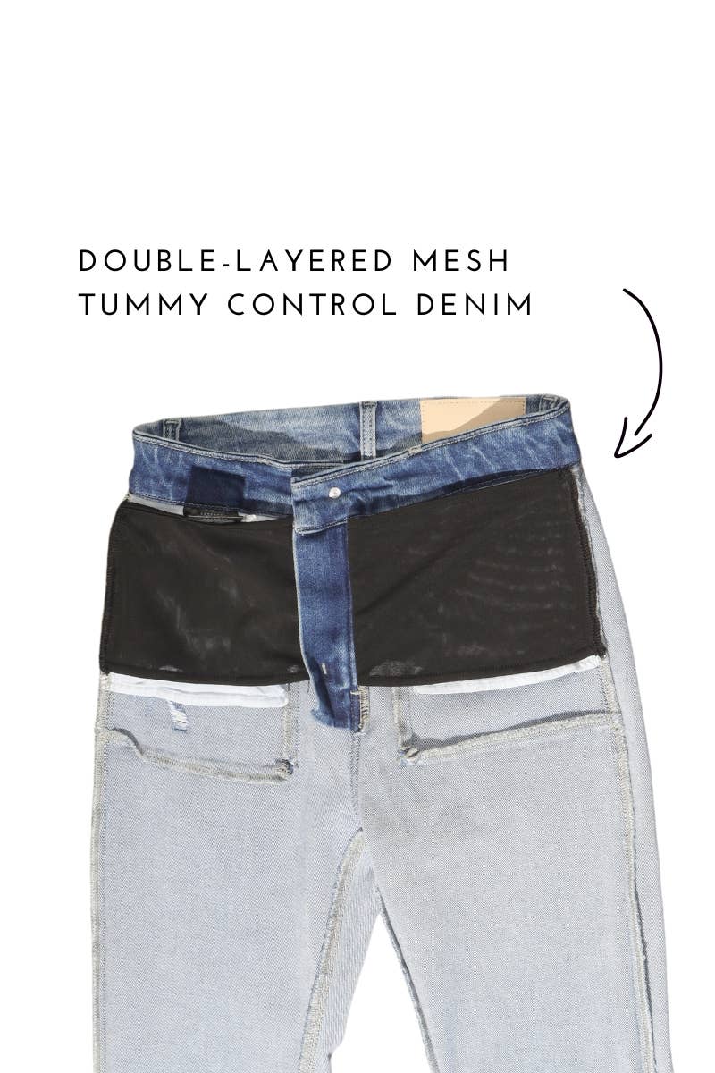 MESH TUMMY CONTROL HIGH RISE STRAIGHT W/ SINGLE CUFF JEANS