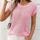 Openwork Round Neck Short Sleeve Knit Cover Up - 7 Semicolon Couture