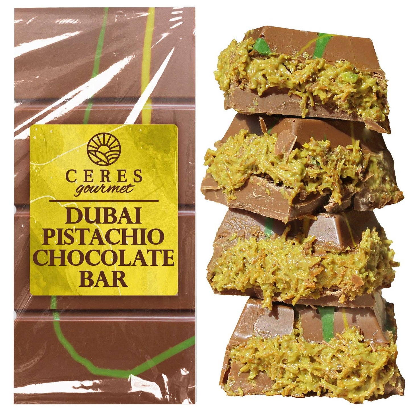 Ceres Gourmet Dubai Chocolate Bar Pistachio 3.5 Oz