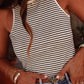 Striped Print Ribbed Knit Sleeveless Top - 7 Semicolon Couture