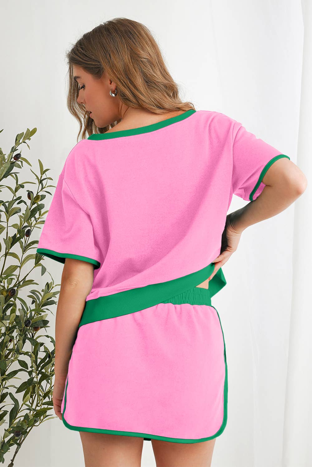 Colorblock Drop Shoulder T Shirt & Skirt Set