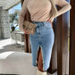 Solid Color Denim Split Skirt