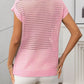 Openwork Round Neck Short Sleeve Knit Cover Up - 7 Semicolon Couture