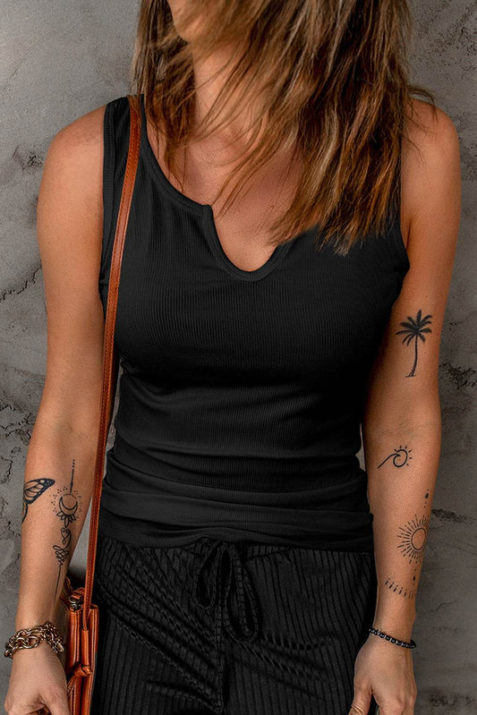 Black Ribbed Tank Top - 7 Semicolon Couture
