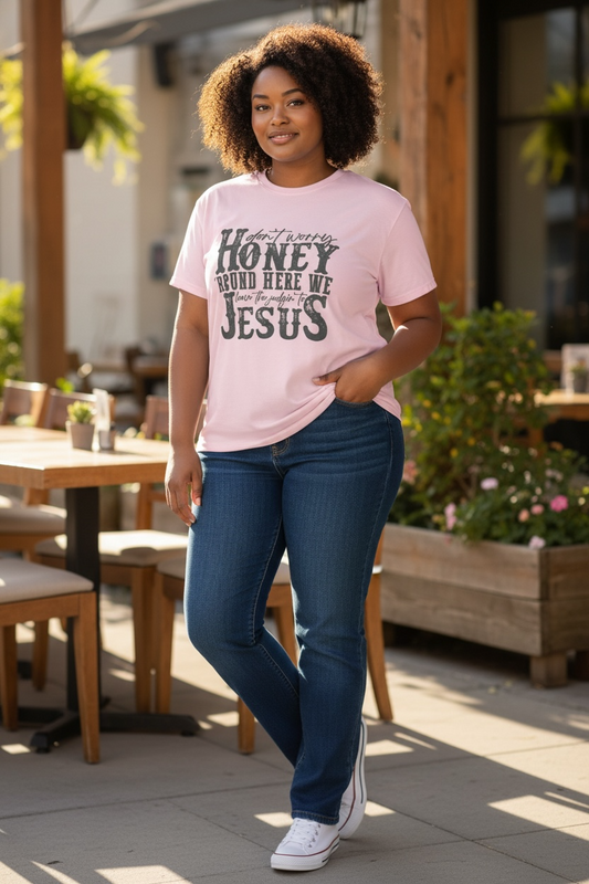 Leave the Judgin to Jesus Western-Graphic Tee- Pink