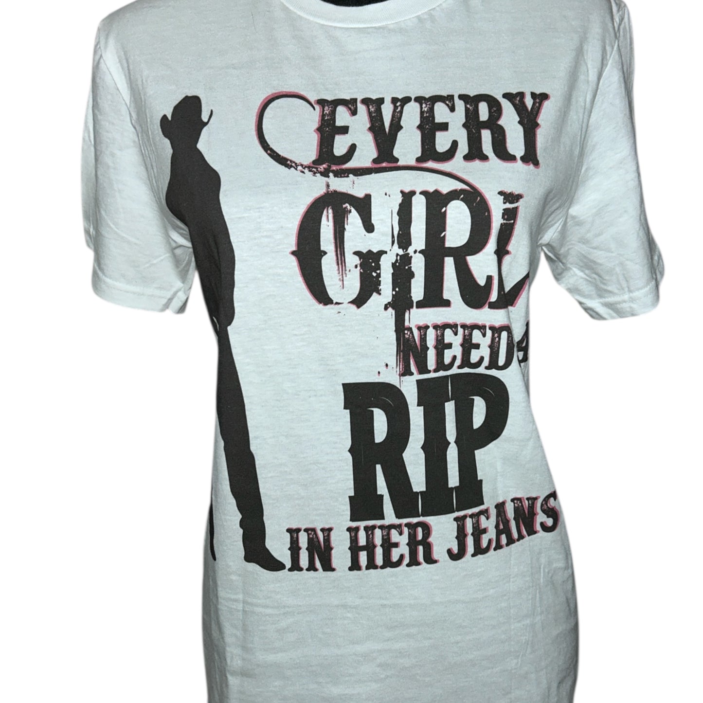 Every Girl Needs a Rip in Her Jeans-White-Graphic Tee