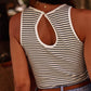 Striped Print Ribbed Knit Sleeveless Top - 7 Semicolon Couture