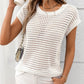 Openwork Round Neck Short Sleeve Knit Cover Up - 7 Semicolon Couture
