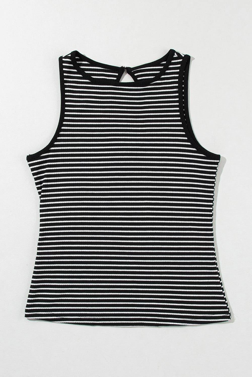 Striped Print Ribbed Knit Sleeveless Top - 7 Semicolon Couture