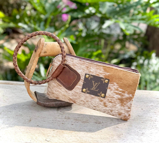Upcycled LV Cowhide Leather Wristlet Bag Pouch Wallet - 7 Semicolon Couture