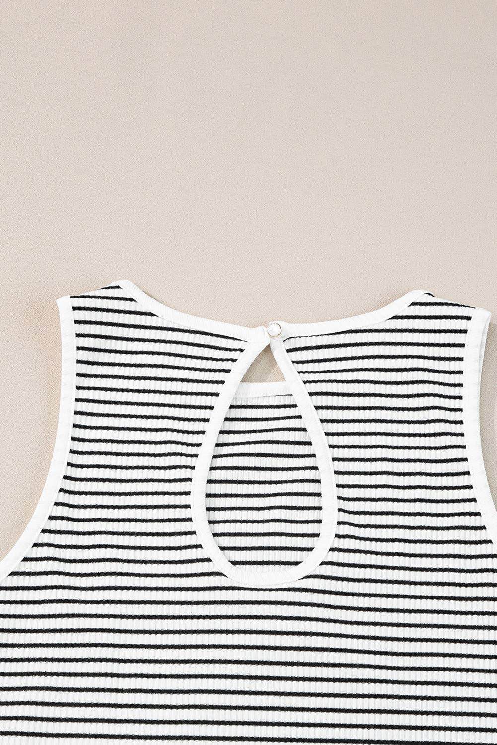 Striped Print Ribbed Knit Sleeveless Top - 7 Semicolon Couture