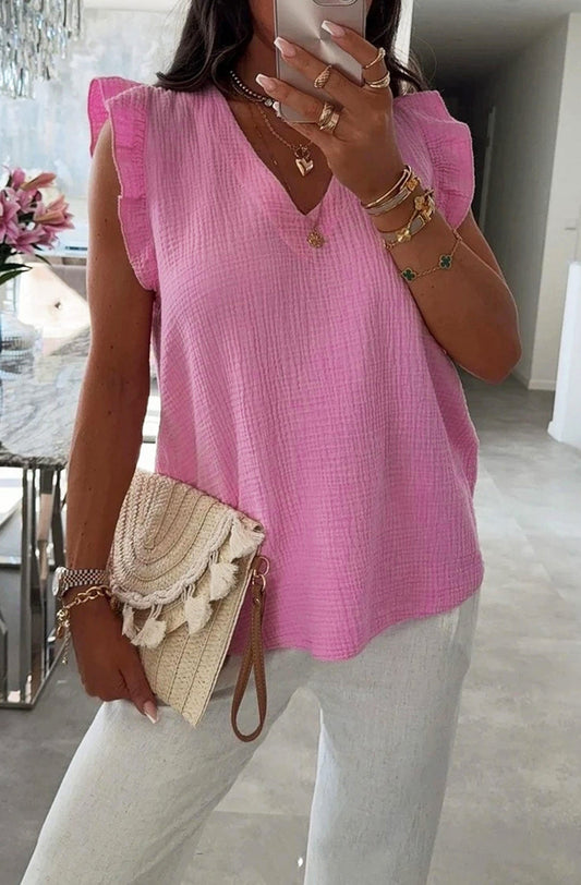 Aria Frill Sleeve Cotton Gauze Style Blouse Top