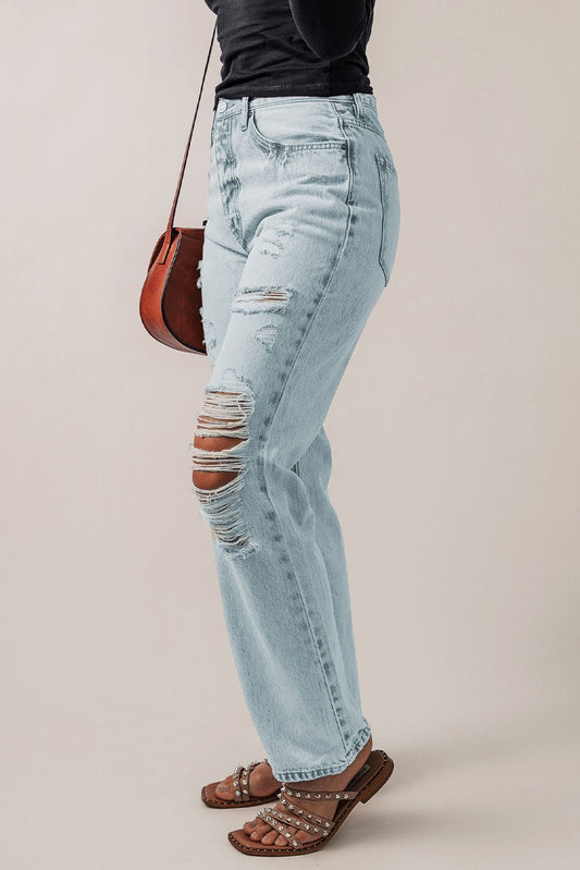 Beau Blue Vintage Acid Wash Distressed Straight Leg Jeans - 7 Semicolon Couture