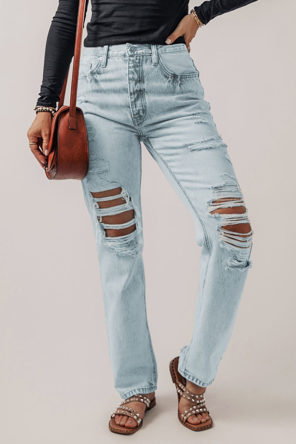 Beau Blue Vintage Acid Wash Distressed Straight Leg Jeans - 7 Semicolon Couture