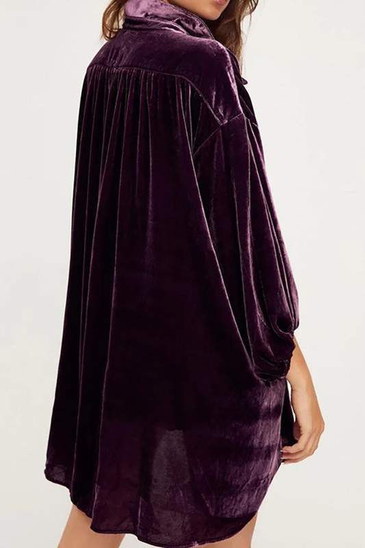 Bishop Sleeve Button Up Velvet High Low Shirt - 7 Semicolon Couture