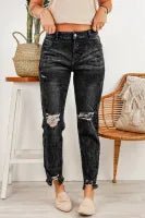 Black Ripped Slim Fit Jeans - 7 Semicolon Couture