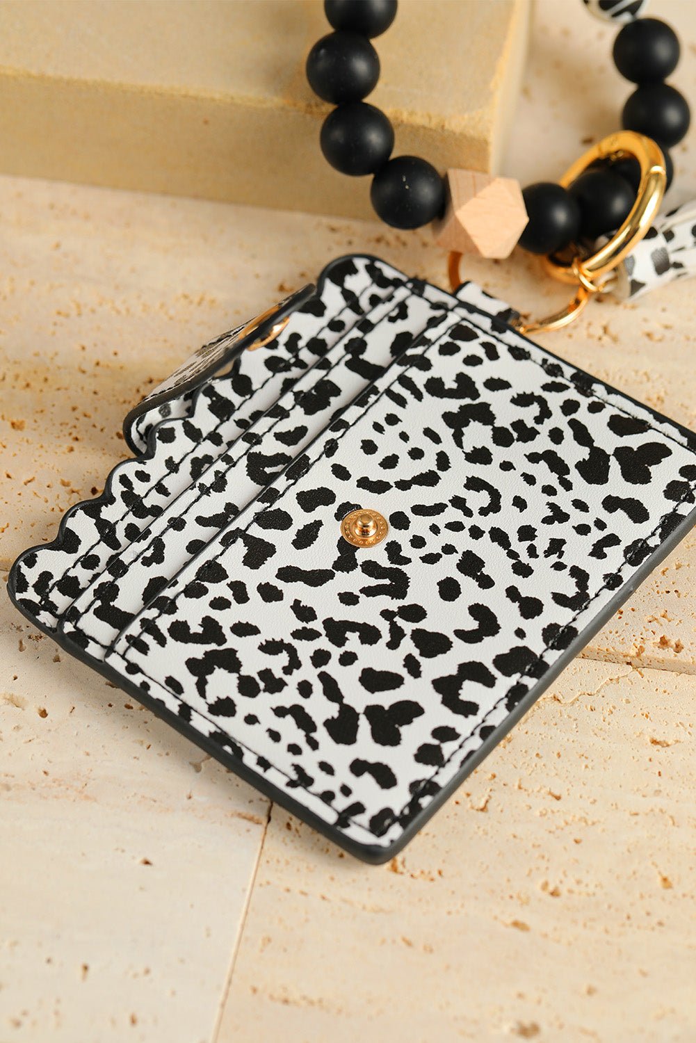 Black Silicone Bead Bracelet Key Buckle Leopard Card Holder - 7 Semicolon Couture