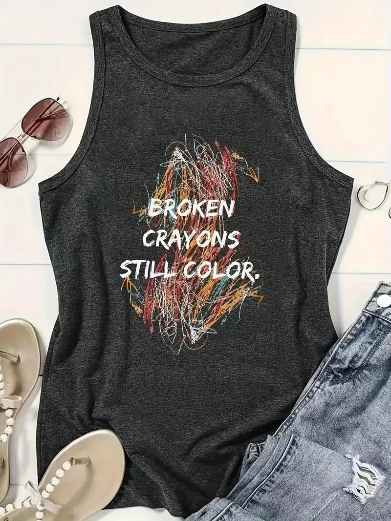 Broken Crayons Still Color Sleeveless top Dark Grey - 7 Semicolon Couture