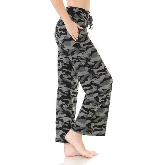 Buttery Soft Print Pajama Pants with Drawstring - Camo - 7 Semicolon Couture