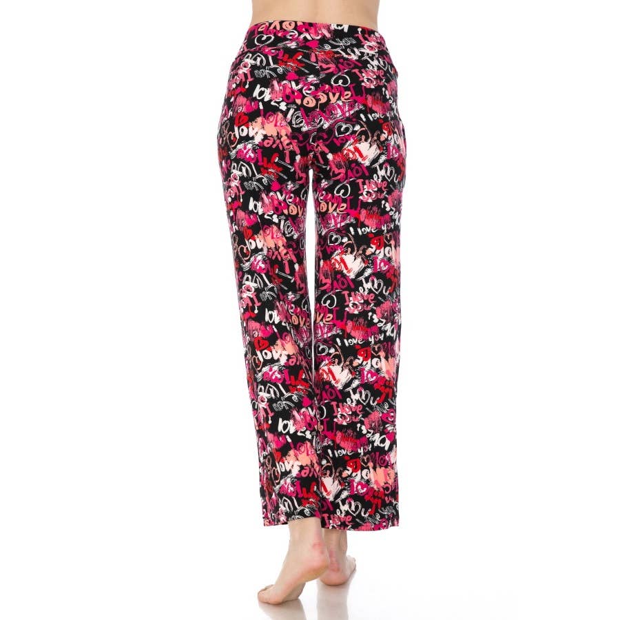 Buttery Soft Print Pajama Pants with Drawstring - Love & Hearts - 7 Semicolon Couture