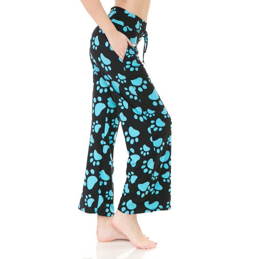 Buttery Soft Print Pajama Pants with Drawstring - Paw Prints - 7 Semicolon Couture