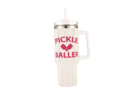 Ladies Blinged out PICKLE BALLER Themed Tumbler Cup