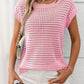 Openwork Round Neck Short Sleeve Knit Cover Up - 7 Semicolon Couture