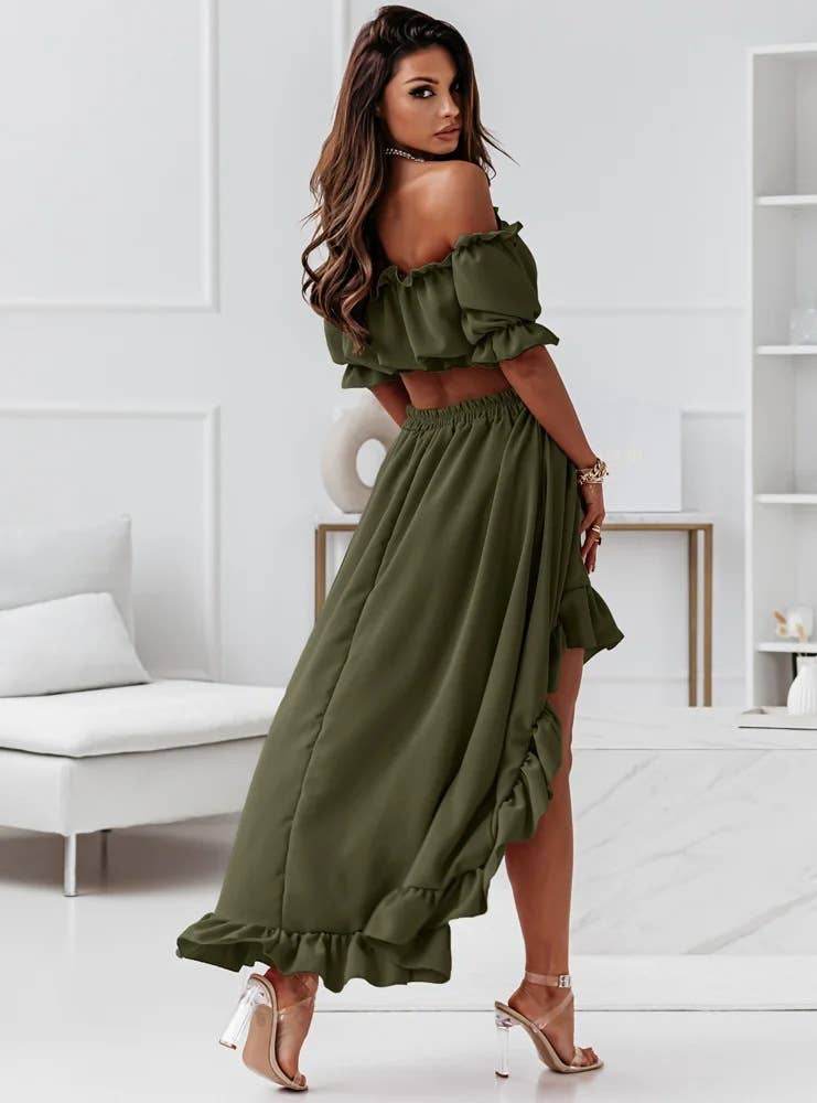 RUFFLED SKIRT IRREGULAR SHORT SLEEVE TWO-PIECE SET - 7 Semicolon Couture