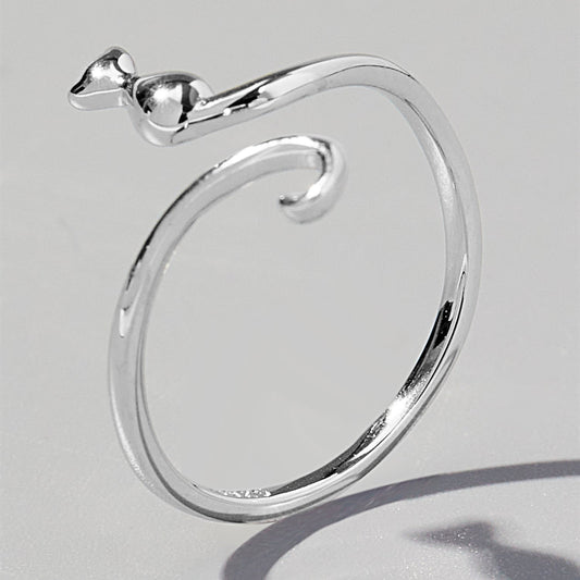 Cat Shape 925 Sterling Silver Ring - 7 Semicolon Couture