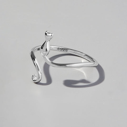 Cat Shape 925 Sterling Silver Ring - 7 Semicolon Couture