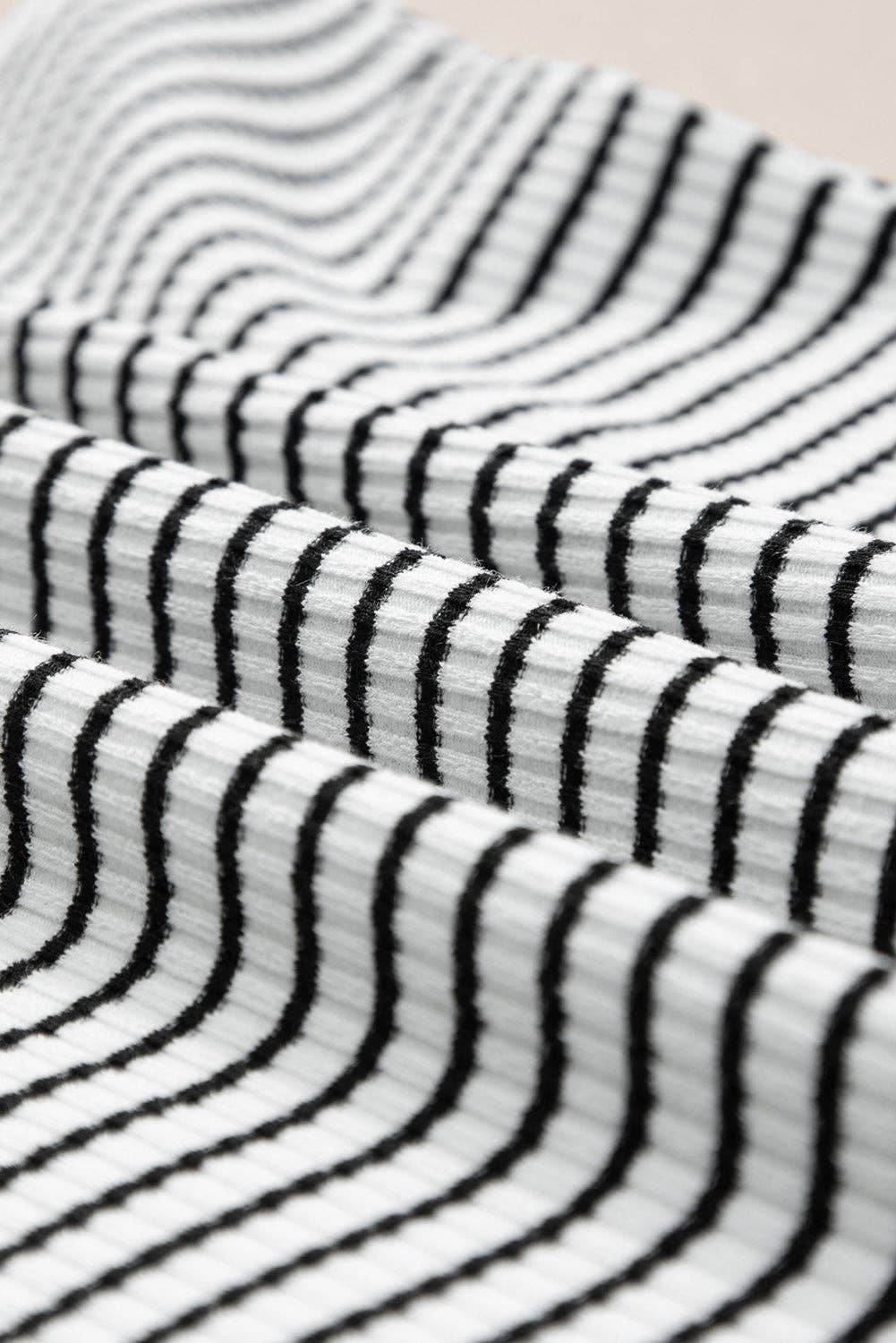 Striped Print Ribbed Knit Sleeveless Top - 7 Semicolon Couture