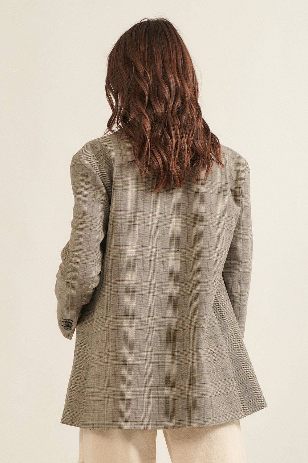 Check - Pattern Oversized Boyfriend Blazer - 7 Semicolon Couture