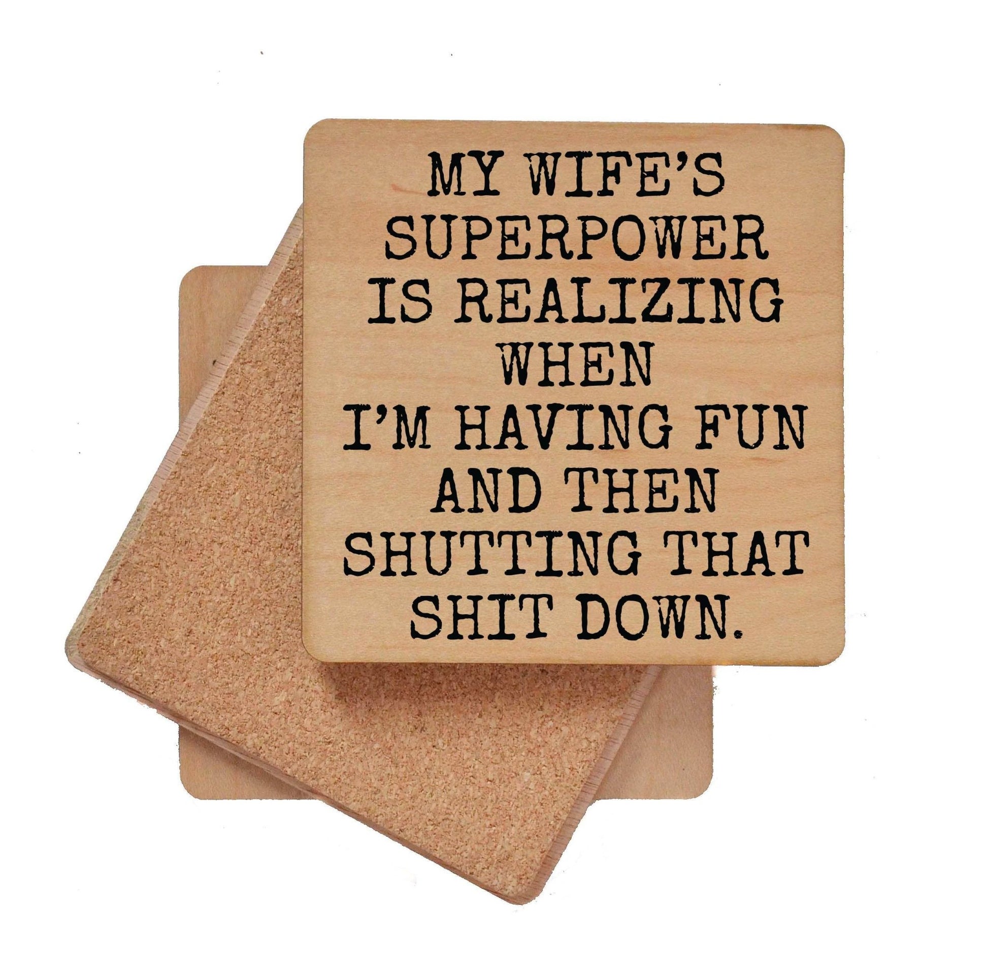 Coaster - My Wife's Superpower Wood Coasters Funny - 7 Semicolon Couture