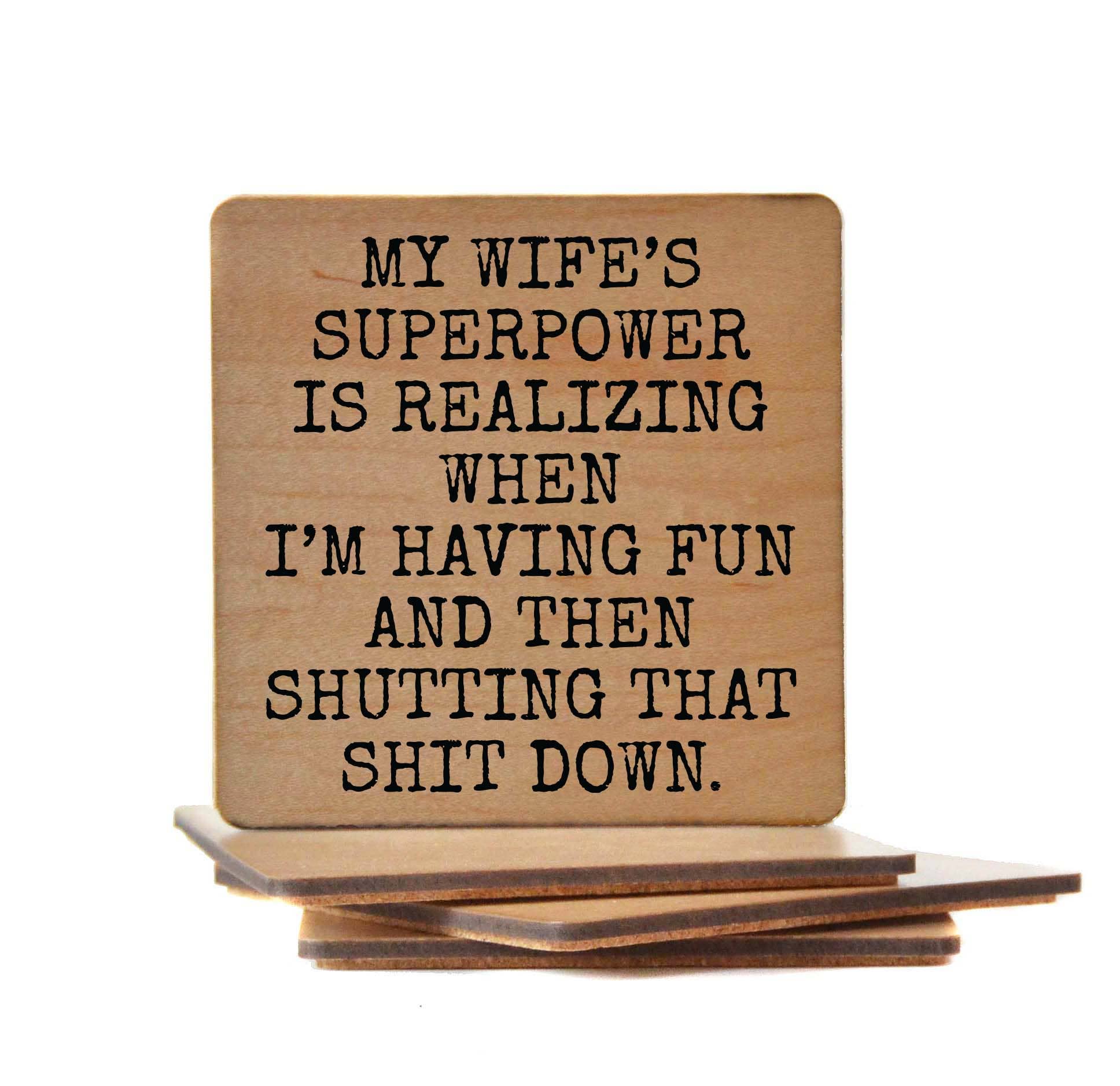 Coaster - My Wife's Superpower Wood Coasters Funny - 7 Semicolon Couture