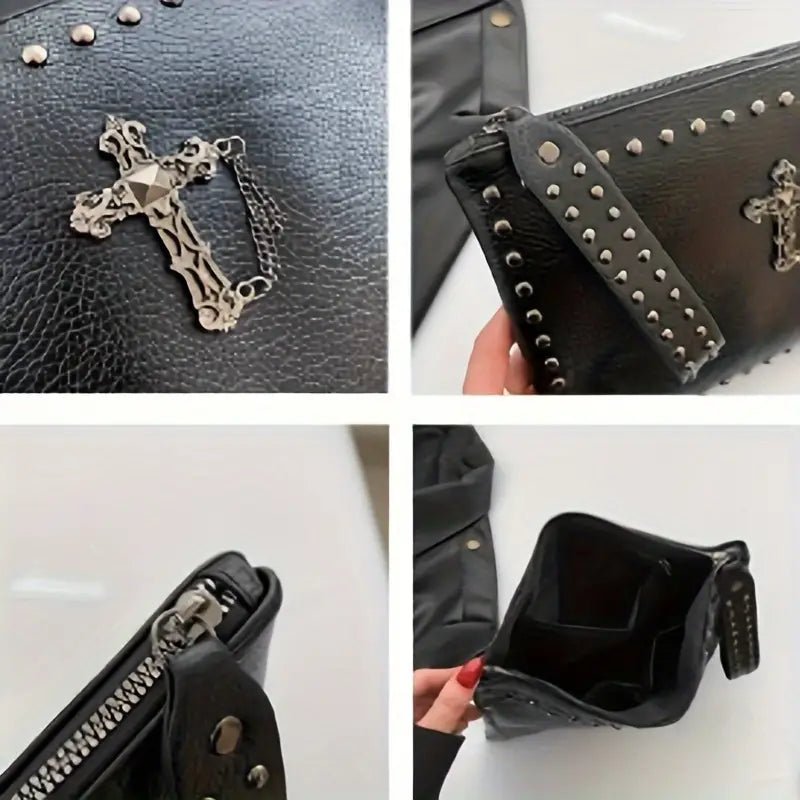 Cross Riveted Clutch - 7 Semicolon Couture