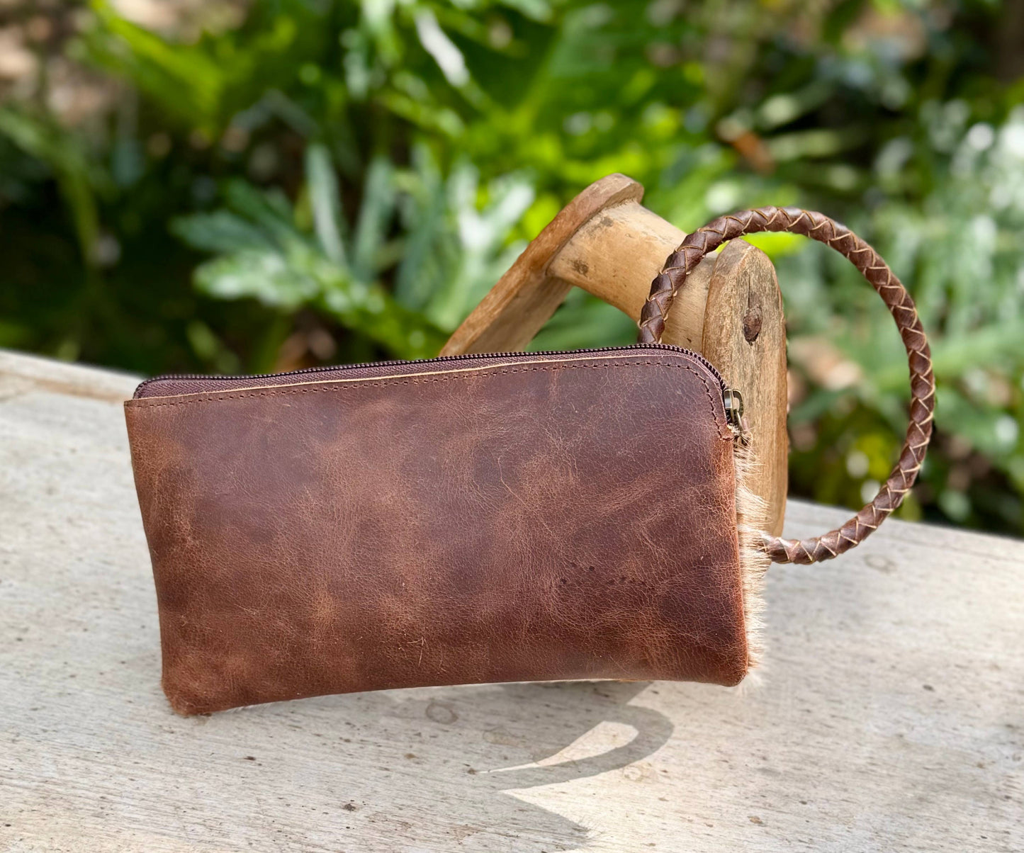 Upcycled LV Cowhide Leather Wristlet Bag Pouch Wallet