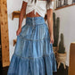 Bohemian Tiered Denim Skirt A-Line