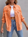 Distressed Colored Denim Shacket - 7 Semicolon Couture