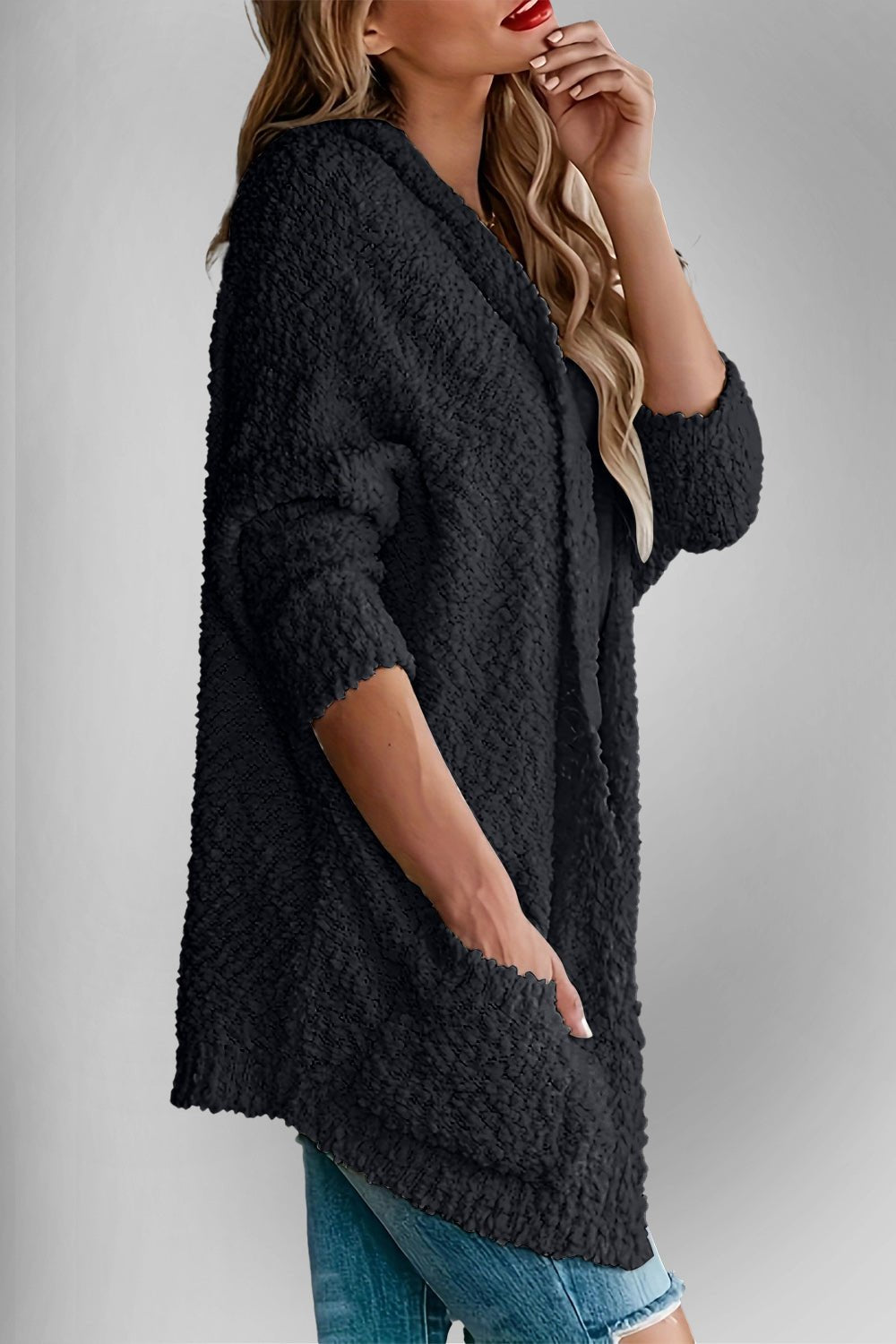 Double Take Pocketed Open Front Long Sleeve Cardigan - 7 Semicolon Couture