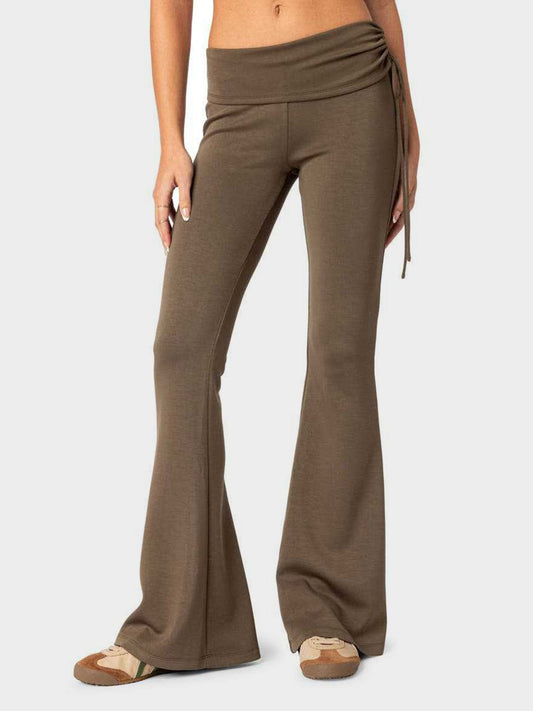 Drawstring Ruched Flare Pants - 7 Semicolon Couture