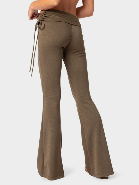 Drawstring Ruched Flare Pants - 7 Semicolon Couture